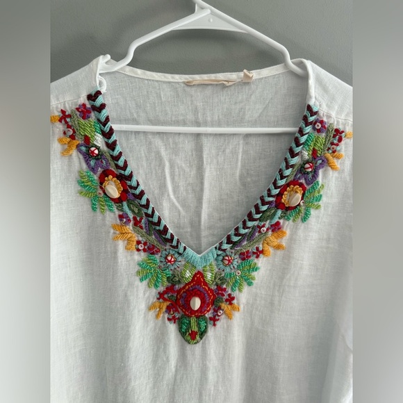 Soft Surroundings Fiesta Embroidered Tunic Top Womens SZ L Floral Boho Linen - Picture 3 of 10